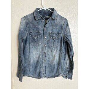 Madewell Stone Wash Western Denim Shirt Snap Chest Pocket Cowgirl Womens Small